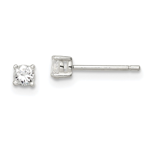 Sterling Silver 3 mm Round Basket Set Cubic Zirconia Studs with Pink Gift Pouch Earrings