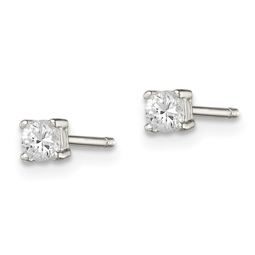 Sterling Silver 3 mm Round Basket Set Cubic Zirconia Studs with Pink Gift Pouch Earrings - View 2