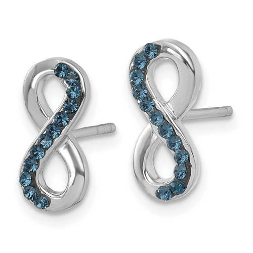Sterling Silver Rhodium-Plated Polished Blue Crystal Infinity Stud Earrings, 6.3 mm - View 2