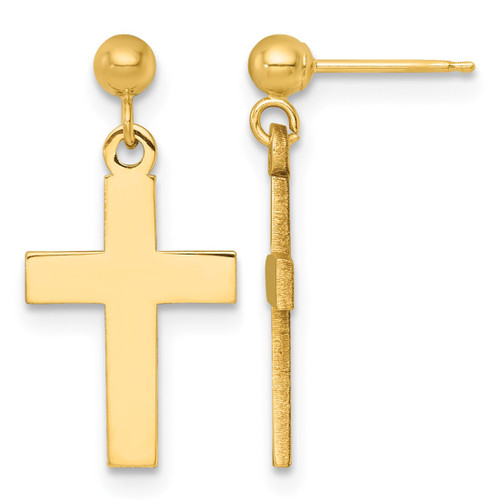 14K Yellow Gold Polished Cross Dangle Earrings