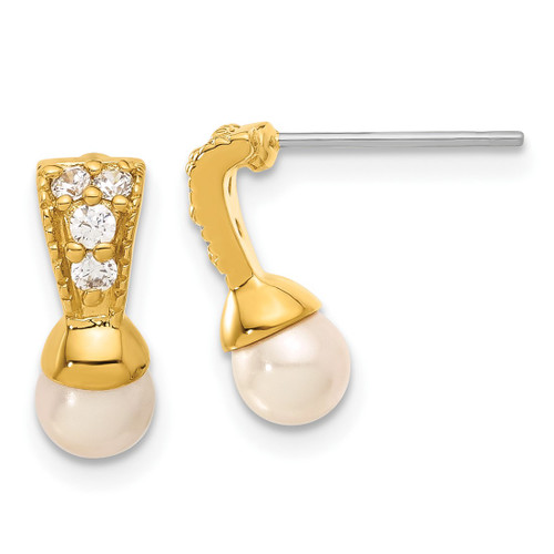 Gold-Tone Kelly Waters White Simulated Pearl & Cubic Zirconia Drop Earrings, 13.6 mm