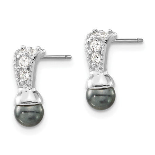 Rhodium-Plated Kelly Waters Black Simulated Pearl Cubic Zirconia Drop Earrings, 9 mm - View 2