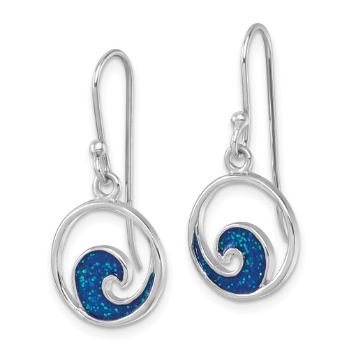 Sterling Silver Rhodium-Plated Enameled Wave Dangle French Wire Earrings, 28 mm - View 2