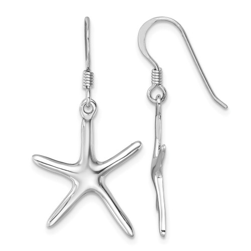 Sterling Silver Rhodium-Plated Polished Starfish Dangle French Wire Earrings, 34 mm