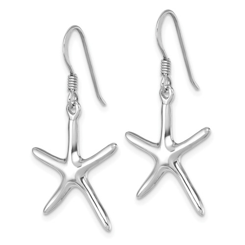 Sterling Silver Rhodium-Plated Polished Starfish Dangle French Wire Earrings, 34 mm - View 2