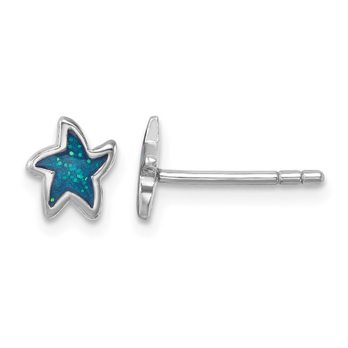 Sterling Silver Rhodium-Plated Polished Enameled Starfish Stud Earrings, 7.3 mm