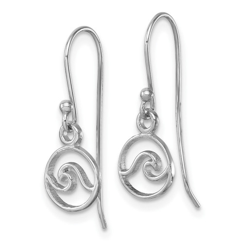 Sterling Silver Rhodium-Plated Polished Wave Dangle French Wire Earrings, 20.5 mm - View 2