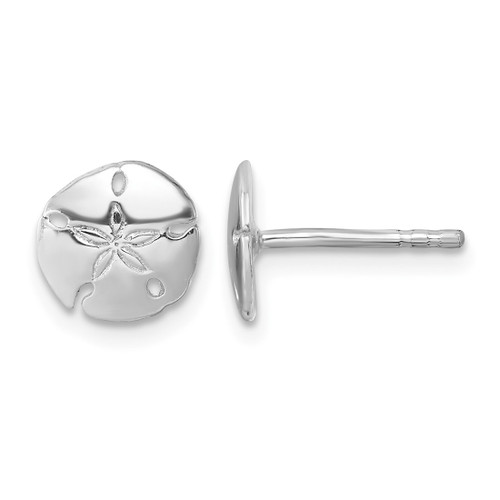 Sterling Silver Rhodium-Plated Polished Sand Dollar Stud Earrings, 8 mm