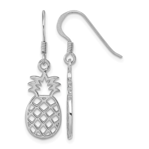 Sterling Silver Rhodium-Plated Polished Cut-Out Pineapple Dangle French Wire Earrings, 34 mm