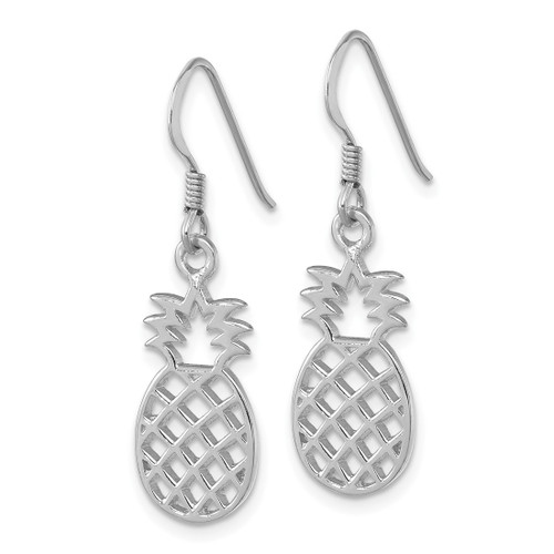 Sterling Silver Rhodium-Plated Polished Cut-Out Pineapple Dangle French Wire Earrings, 34 mm - View 2