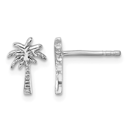 Sterling Silver Rhodium-Plated Polished Palm Tree Stud Earrings, 9.5 mm