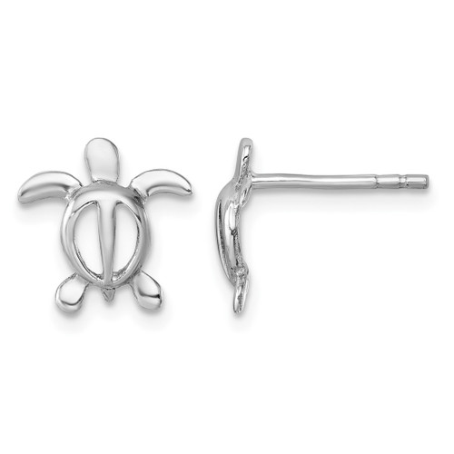 Sterling Silver Rhodium-Plated Cut Out Turtle Stud Earrings, 10 mm