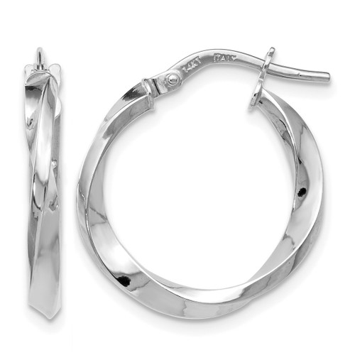 Rhodium-Plated 14K White Gold Hollow Polished Twisted Hoop Earrings, 20 mm, 2.5 mm Wide