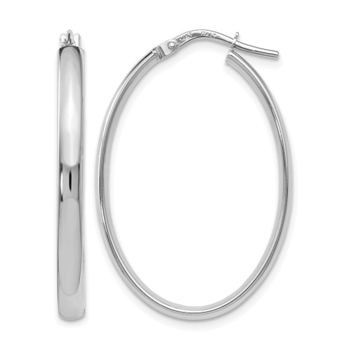 Rhodium-Plated 14K White Gold Hollow Polished Oval Hoop Earrings, 34 mm