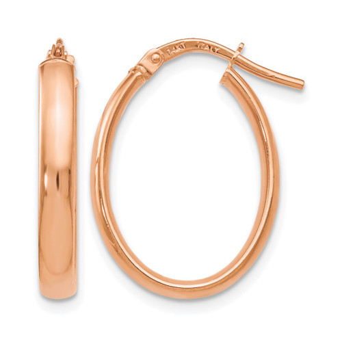 14K Rose Gold Hollow Polished Oval Hoop Earrings, 22 mm