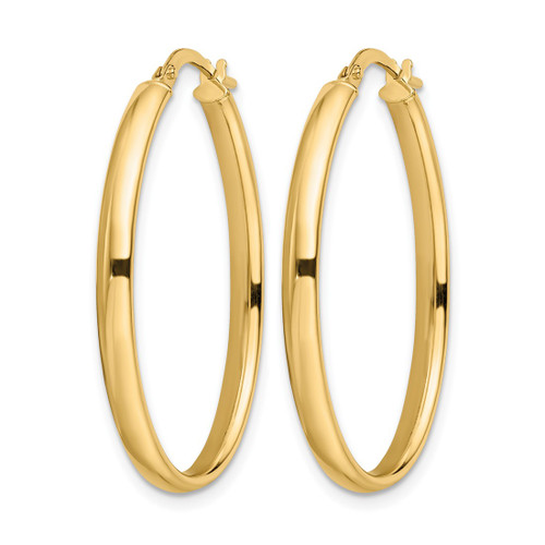 14K Yellow Gold Hollow Polished Oval Hoop Earrings, 34 mm - View 2