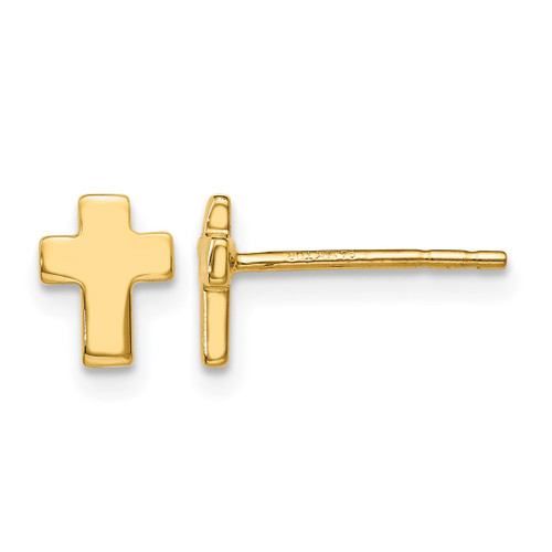 14K Yellow Gold Polished Cross Stud Earrings, 6.5 mm