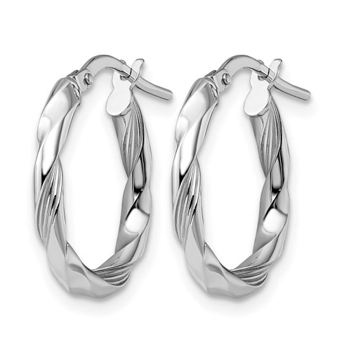 Rhodium-Plated 14K White Gold Hollow Polished and Textured Hoop Earrings, 20 mm - View 2