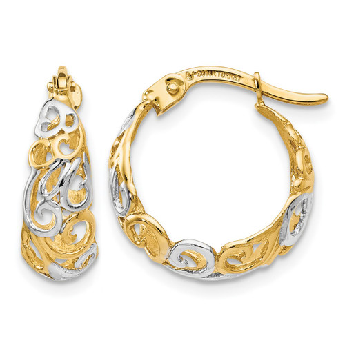 Rhodium-Plated 14K Two-Tone Gold Hoop Earrings, 15 mm
