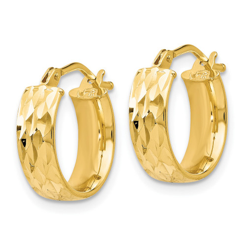 14K Yellow Gold Hollow Polished and Diamond-Cut Hoop Earrings, 14 mm - View 2