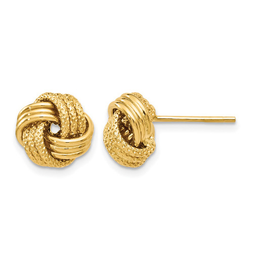 14K Yellow Gold Hollow Polished Textured Love Knot Stud Earrings, 9.5 mm