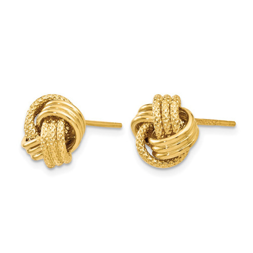 14K Yellow Gold Hollow Polished Textured Love Knot Stud Earrings, 9.5 mm - View 2