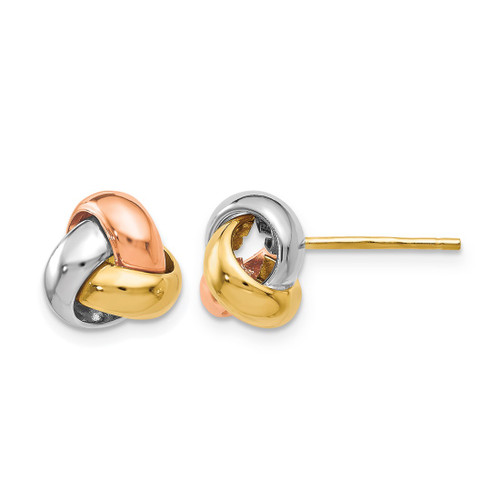 14K Tri-Color Gold Hollow Polished Love Knot Stud Earrings, 8.5 mm