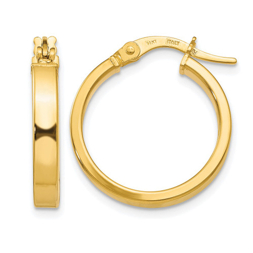 14K Yellow Gold Hollow Polished Hoop Earrings, 20 mm, 3 mm Wide