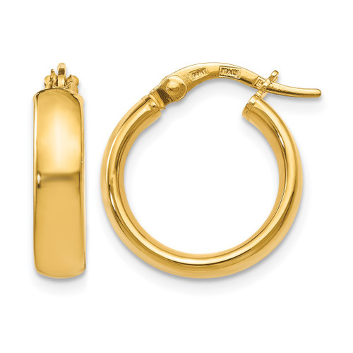 14K Yellow Gold Hollow Polished Hoop Earrings, 18 mm