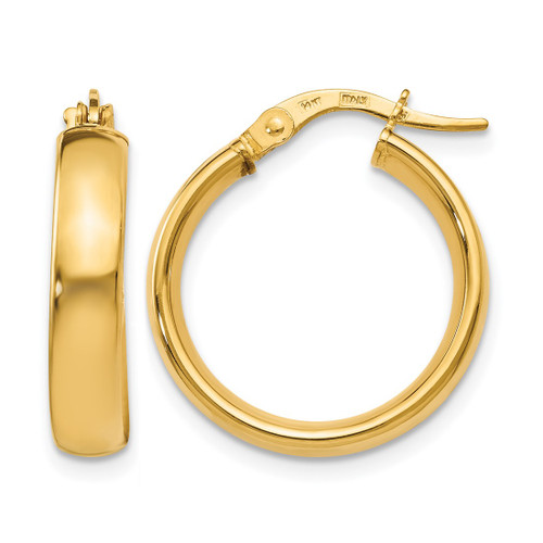 14K Yellow Gold Hollow Polished Hoop Earrings, 20 mm, 4 mm Wide
