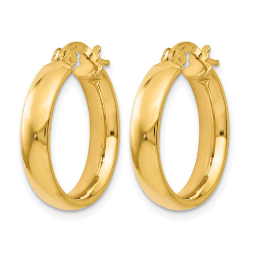14K Yellow Gold Hollow Polished Hoop Earrings, 20 mm, 4 mm Wide - View 2