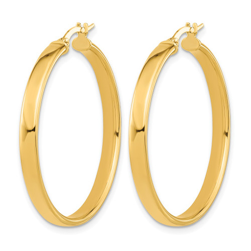 14K Yellow Gold Hollow Polished Hoop Earrings, 35 mm, 4 mm Wide - View 2