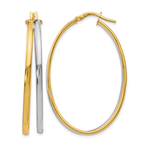 14K Yellow Gold Hollow with Rhodium-Plated Polished Hoop Earrings, 44 mm