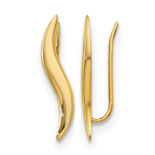 14K Yellow Gold Hollow Polished Ear Climber Earrings, 23 mm