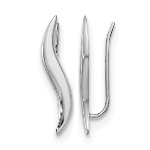 Rhodium-Plated 14K White Gold Hollow Polished Fancy Ear Climber Earrings, 23 mm