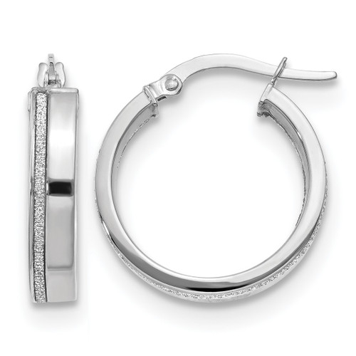 Rhodium-Plated 14K White Gold Hollow Polished Glimmer Infused Hoop Earrings, 20.5 mm