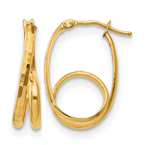 14K Yellow Gold Hollow Polished Fancy Hoop Earrings, 22 mm