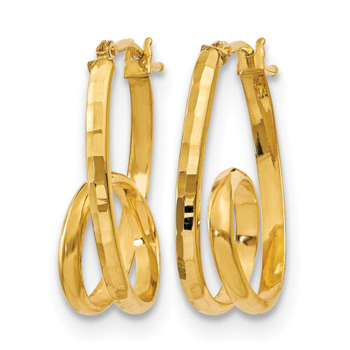 14K Yellow Gold Hollow Polished Fancy Hoop Earrings, 22 mm - View 2