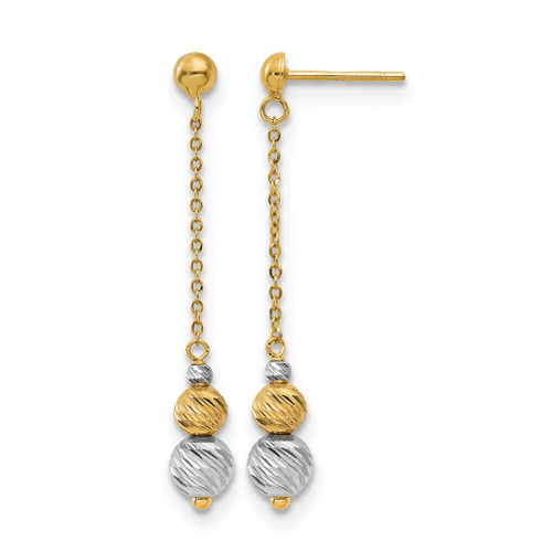 14K Two-Tone Gold Polished and Textured Dangle Earrings, 42 mm