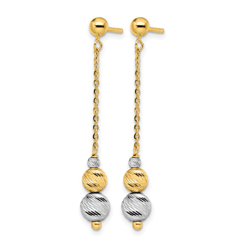 14K Two-Tone Gold Polished and Textured Dangle Earrings, 42 mm - View 2