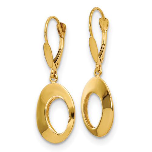 14K Yellow Gold Hollow Polished Hollow Circles Leverback Drop Earrings, 32 mm - View 2