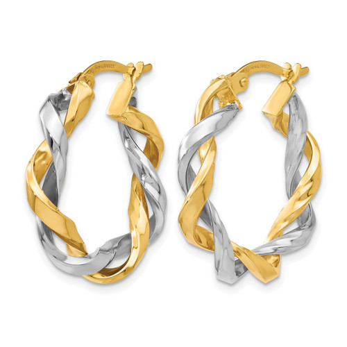Rhodium-Plated 14K Two-Tone Gold Hollow Hoop Earrings, 24 mm - View 2
