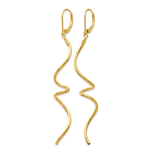 14K Yellow Gold Hollow Polished Twisted Leverback Drop Earrings, 76 mm - View 2