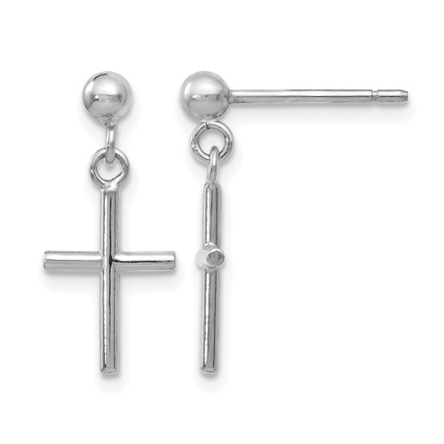 Rhodium-Plated 14K White Gold Hollow Cross Post Drop Earrings, 16 mm