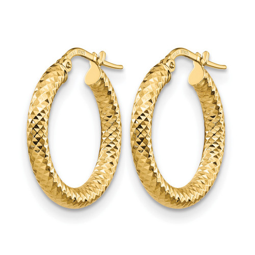 14K Yellow Gold Hollow 3 x 20 Diamond-Cut Round Hoop Earrings, 20 mm - View 2
