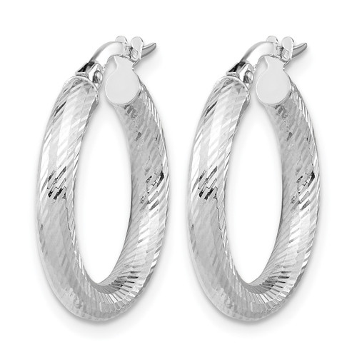 Rhodium-Plated 14K Yellow Gold Hollow 3 x 15 with White Rhodium Plating Diamond-Cut Round Hoop Earrings, 15 mm - View 2