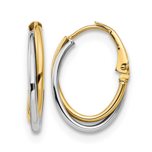 14K Two-Tone Gold Hollow Polished Hoop Leverback Earrings, 21.7 mm