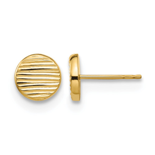 14K Yellow Gold Polished and Textured Disc Stud Earrings, 8.48 mm