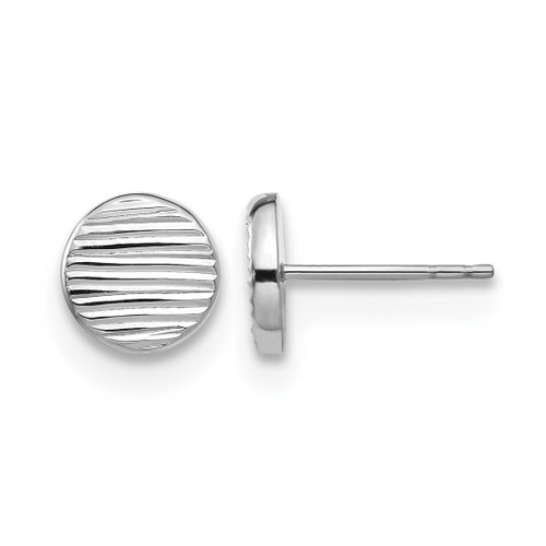 Rhodium-Plated 14K White Gold Polished and Textured Small Disc Stud Earrings, 8.48 mm