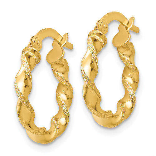 14K Yellow Gold Hollow Twisted Hoop Earrings, 16 mm - View 2